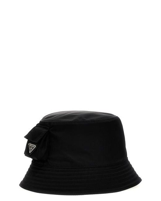 Prada Black Re-nylon Pocket Bucket Hat for men