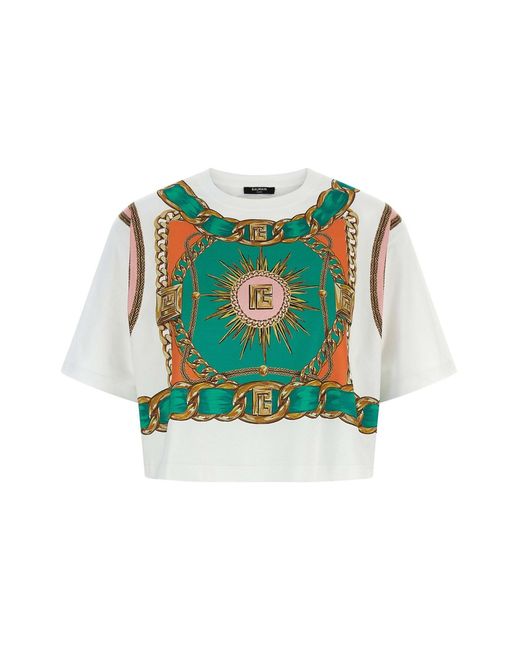 Balmain Green ' Foulard' Print T-shirt