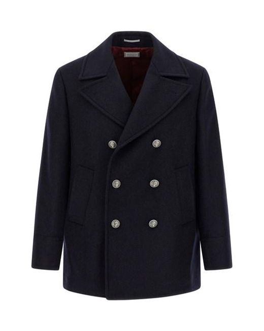 Caban Flanella Double di Brunello Cucinelli in Blue da Uomo