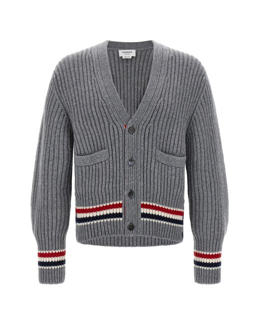 Thom Browne Gray Rwb Tape Cardigan for men