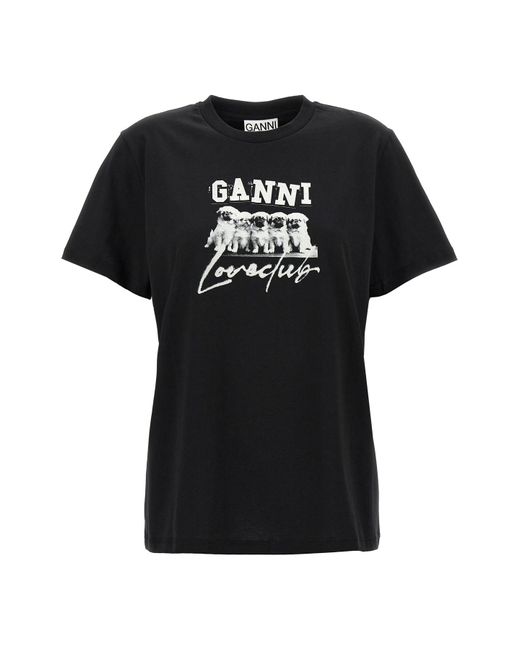 Ganni Black T-Shirt "Puppy Love"