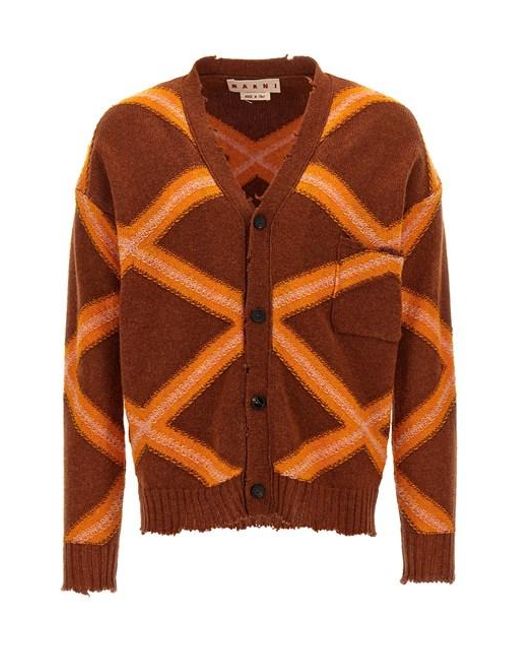 Cardigan 'Broken Macro Argyle' di Marni in Orange da Uomo