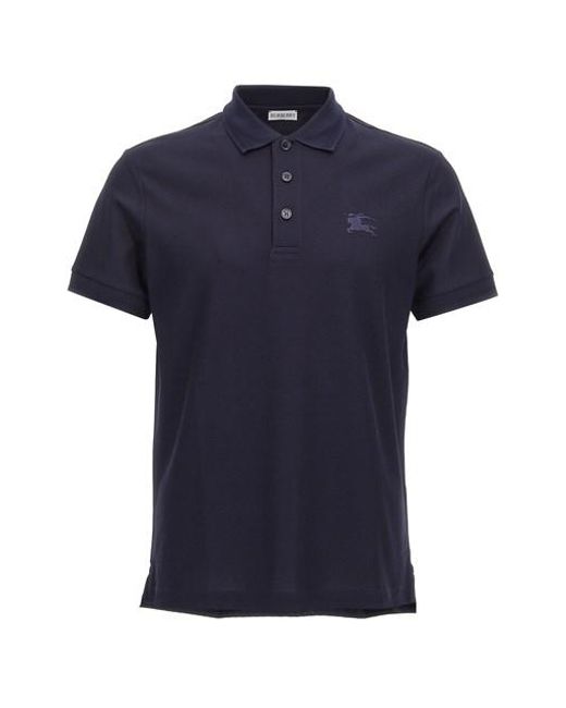 Burberry Blue Logo Embroidery Polo Shirt for men