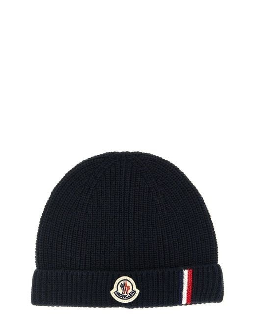 Moncler Blue Tricolor Detail Beanie for men