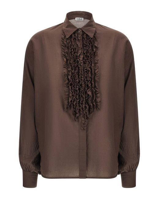 SOSUE Brown 'antonia Slim Ruffle' Shirt