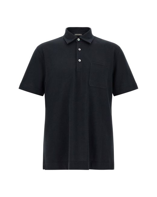 Zegna Black Polo Shirt With Pocket for men