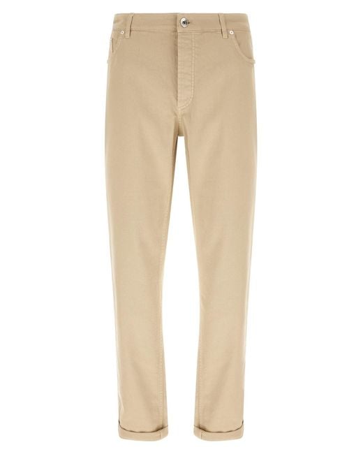 Brunello Cucinelli Natural Coat Of Arms Embroidery Jeans for men