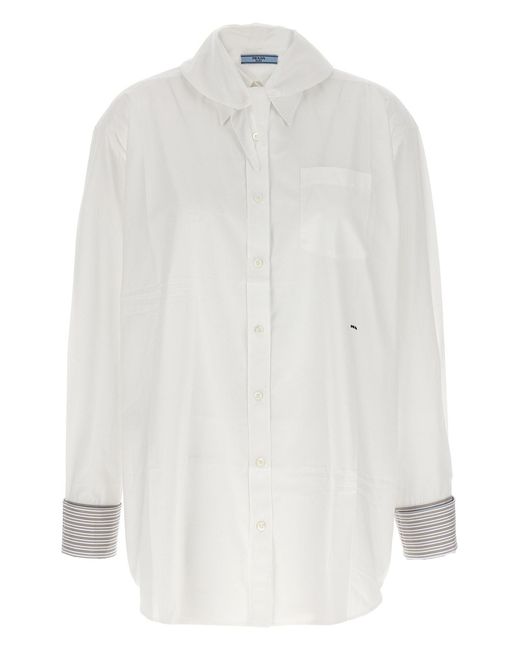 Prada White Contrast Cuffs Shirt