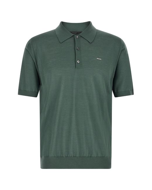 Prada Green Superfine Wool Polo Shirt for men
