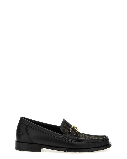 Fendi Black O'lock Ff Canvas & Leather Loafer for men
