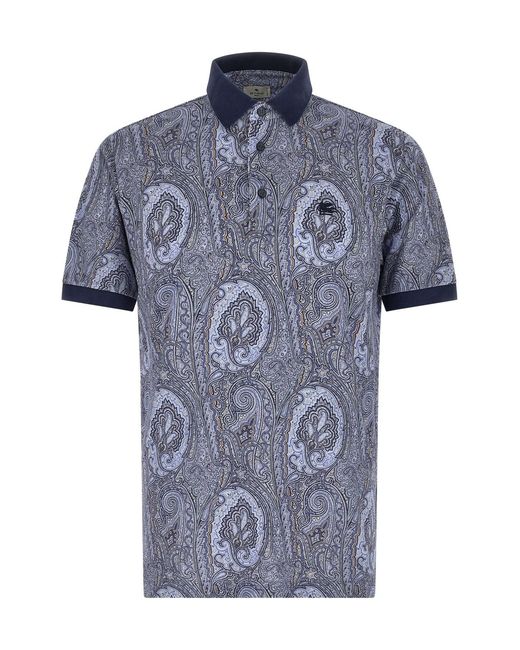 Etro Blue 'arnica Paisley' Polo Shirt for men