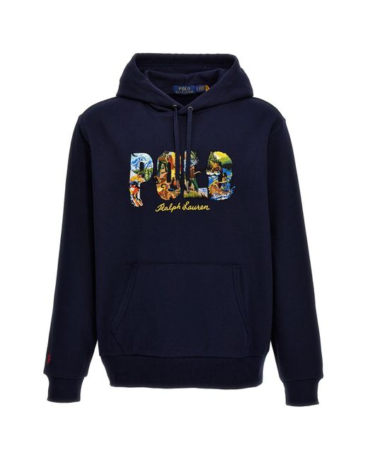 Polo Ralph Lauren Blue Logo Embroidery Hoodie for men