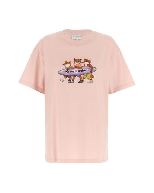 Maison Kitsuné Pink 'surfing Foxes' T-shirt