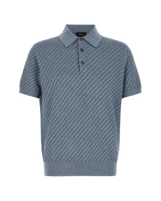 Brioni Blue 'trama' Weaving Polo for men