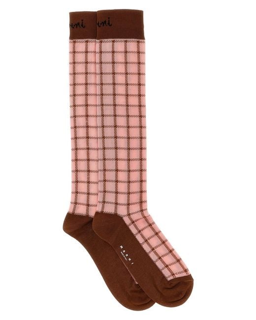 Marni Red Check Socks