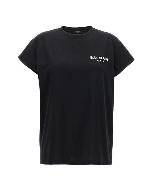 Balmain Black T-Shirt Mit Geflocktem Logo