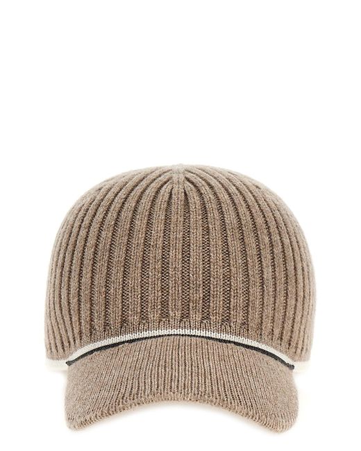 Brunello Cucinelli Brown Ribbed Knit Hat