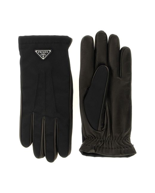 Prada Black Re-nylon And Nappa Gloves for men