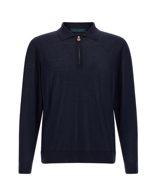 Kiton Blue Wool Polo Shirt 14 Microns for men
