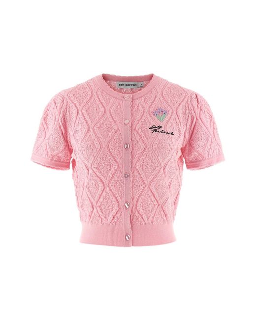 Self-Portrait 'pink Pointelle Knit' Top