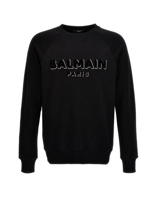 Balmain Black Flocked Logo Sweatshirt for men