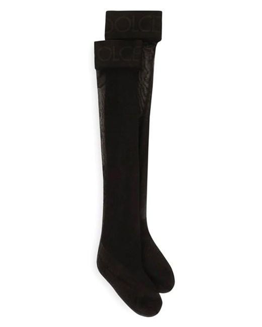 Dolce & Gabbana Black Logo Over-the-knee Socks