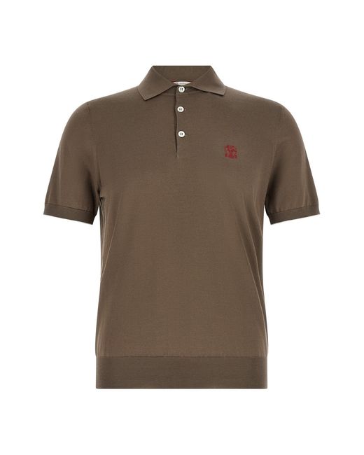 Brunello Cucinelli Brown Knitted Polo Shirt for men