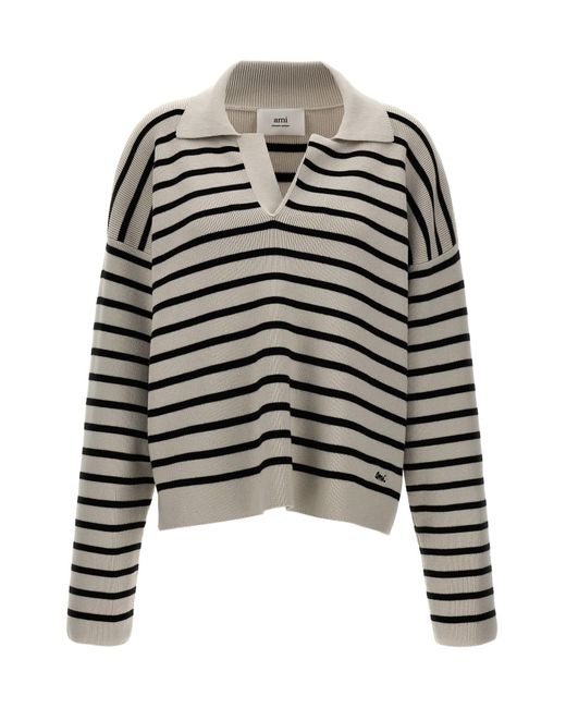 AMI Black Striped Polo Sweater