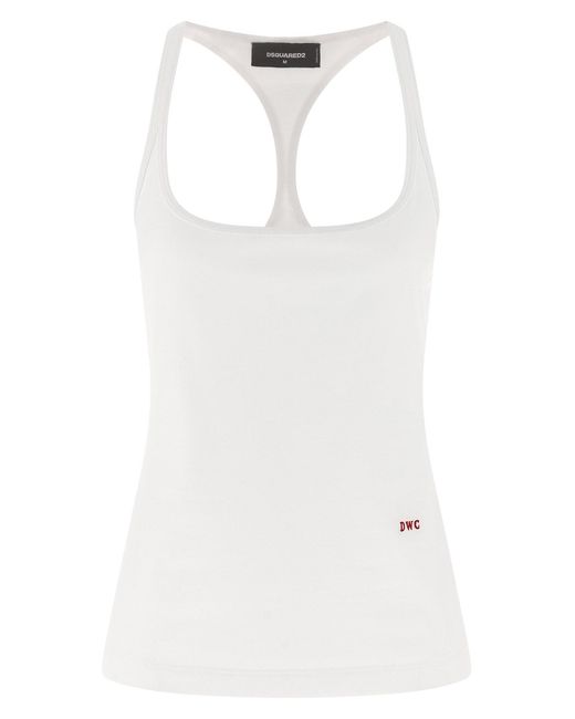 DSquared² White Embroidery Tank Top