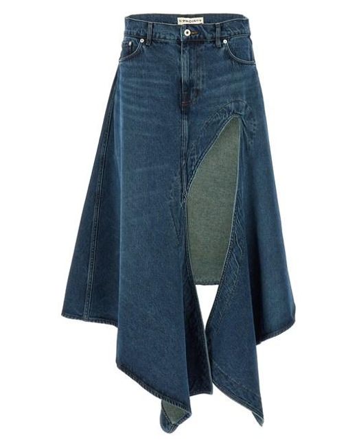 Y. Project Blue 'evergreen Cut Out Denim' Skirt