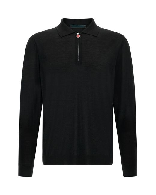 Kiton Black Wool Polo Shirt 14 Microns for men