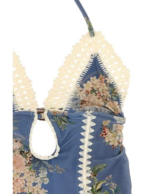 Costume Intero 'Cascadian Keyhole Crochet' di Zimmermann in Blue