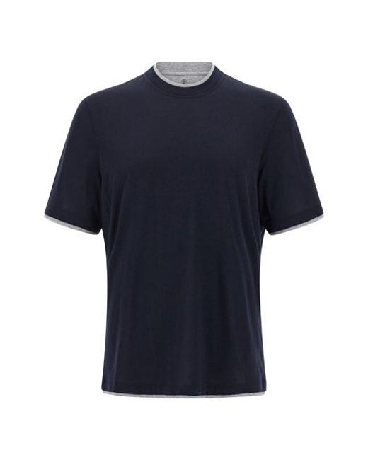 Brunello Cucinelli Blue Double Layer T-Shirt for men