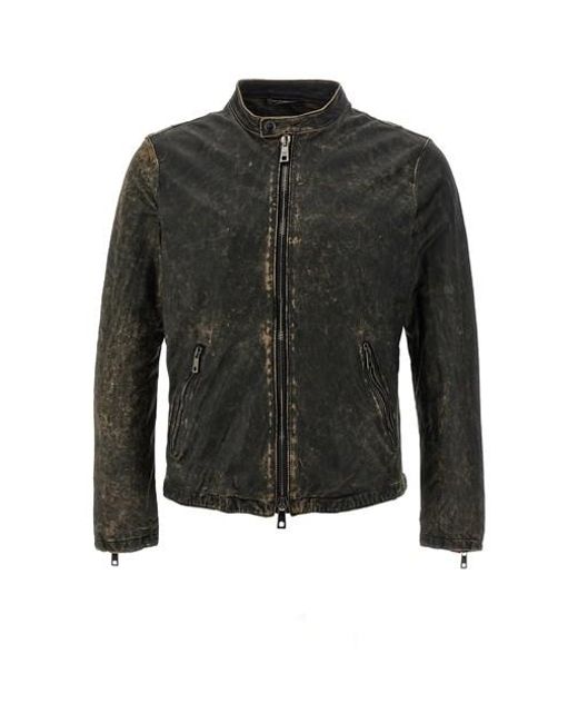 Giorgio Brato Black Vintage Leather Jacket for men