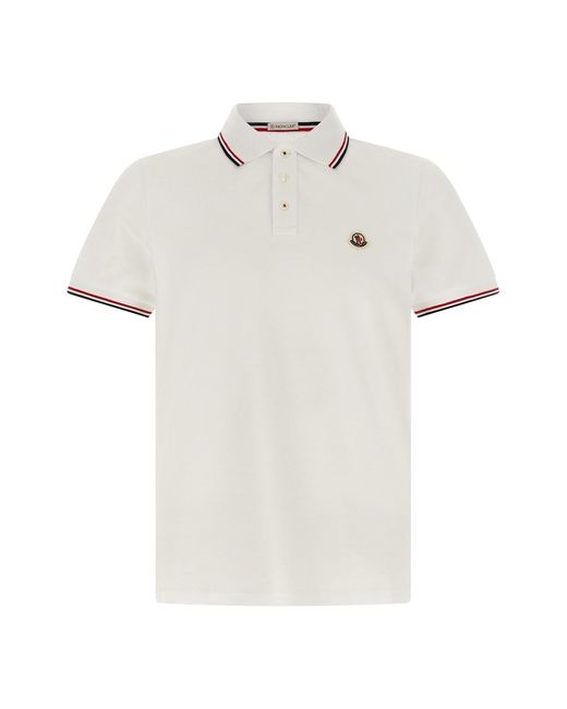 Moncler White Tricolor Trim Polo Shirt for men