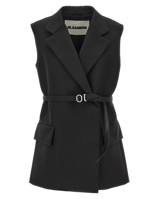 Jil Sander Black Belt Wool Vest
