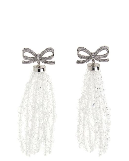 Self-Portrait White 'bow Beaded Waterfall' Earrings