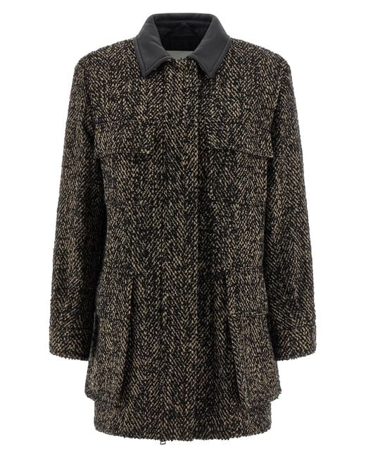 Max Mara Black Textured Pointed Collar Jacket