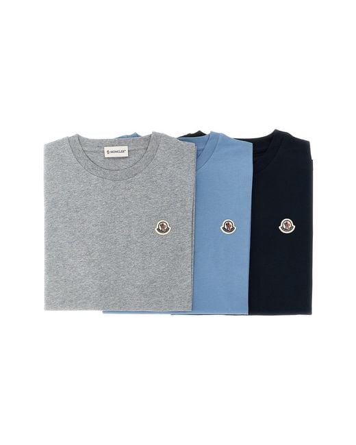 Moncler Blue 3-pack Logo Patch T-shirt for men