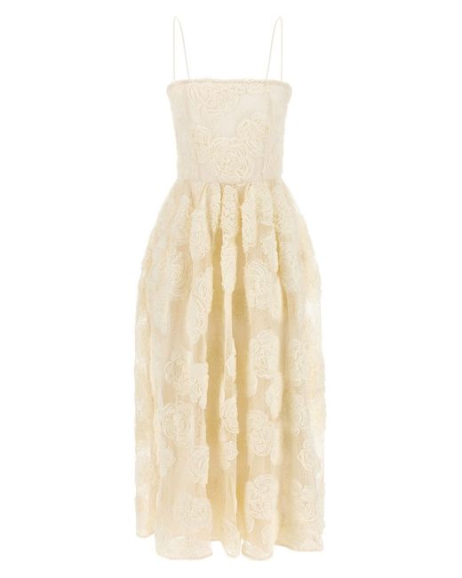 ROTATE BIRGER CHRISTENSEN Natural 'flower Mesh Midi' Dress