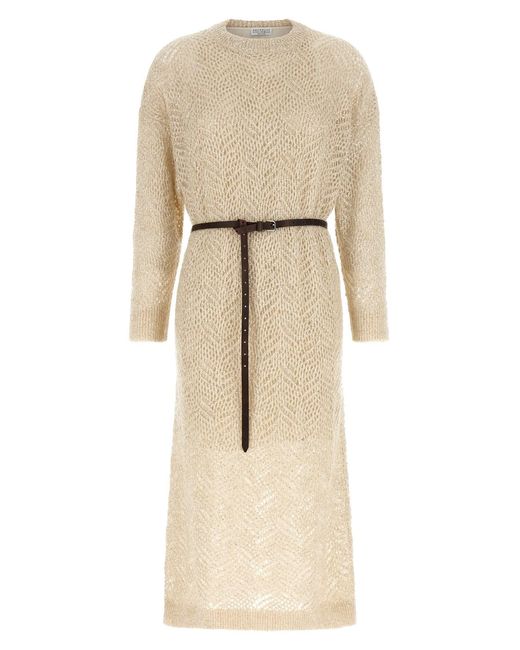 Brunello Cucinelli Natural 'dazzling Abstact Leaf' Dress