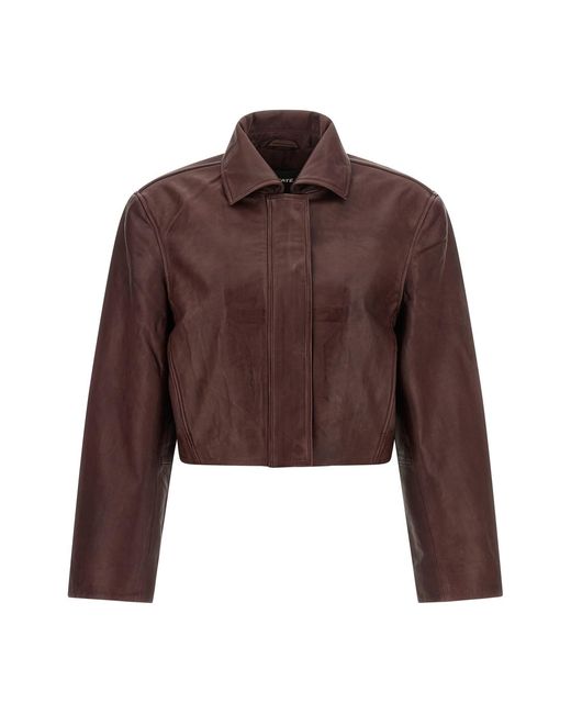ROTATE BIRGER CHRISTENSEN Brown ' Boxy Square Leather' Jacket