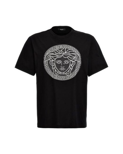 Versace Black Logo Embroidery T-shirt for men