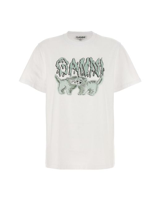 Ganni White 'cats' T-shirt
