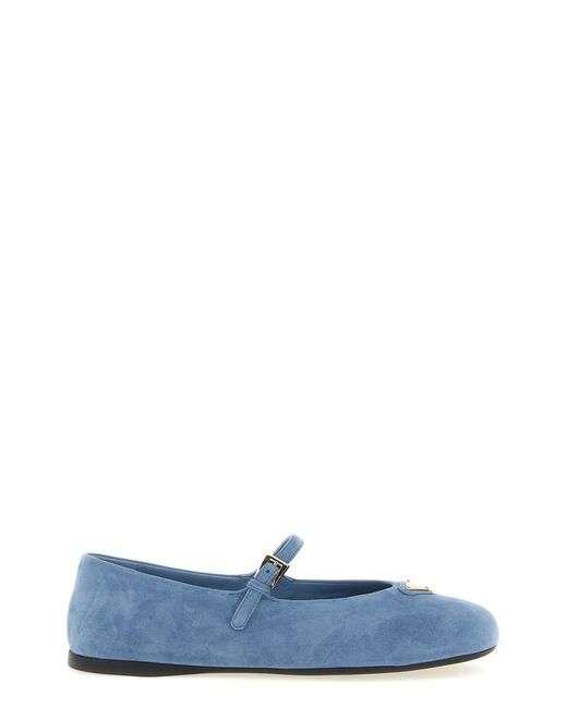 Prada Blue Suede Ballet Flats