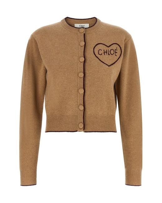 Chloé Natural Heart Intarsia Cardigan