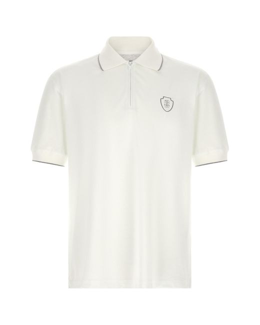 Brunello Cucinelli White Techno Piquet Polo Shirt for men