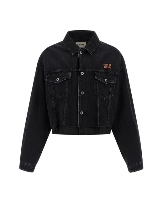 Miu Miu Black Mehrlagige Jeansjacke