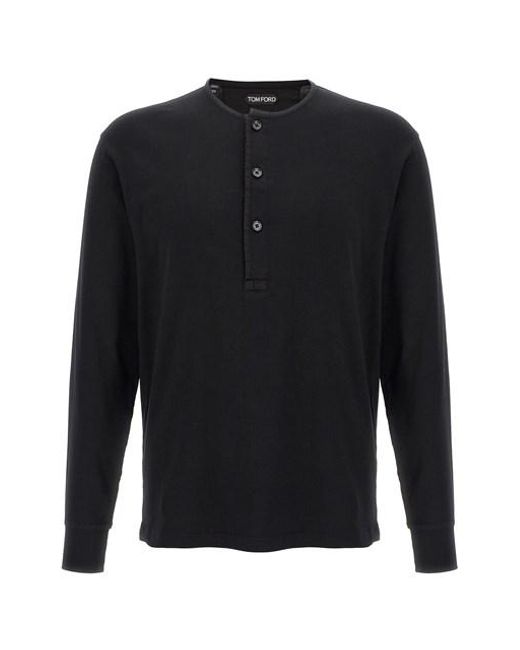 Tom Ford Black Ribbed Cotton T-Shirt for men