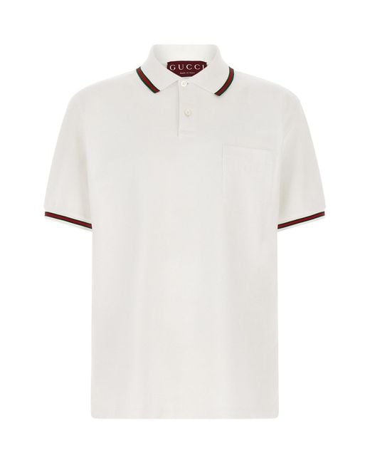 Gucci White 'nastro Web' Polo Shirt for men